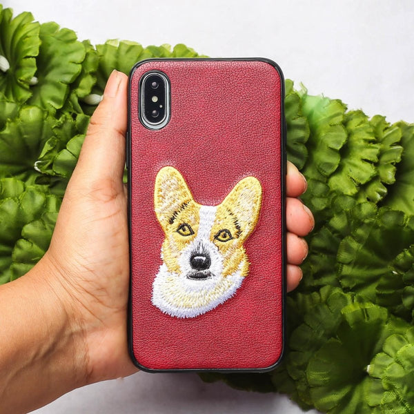 Wine Leather Corgi Ornamented for Apple Iphone X/XS - The Hatke