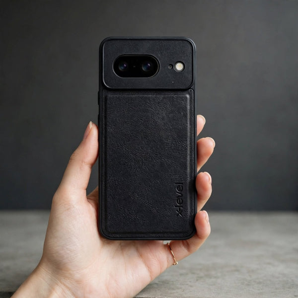 X-LEVEL Black Leather Case for Google pixel 8 - The Hatke