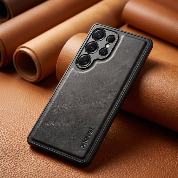 X-LEVEL Black Leather Case for Samsung S25 Ultra - The Hatke