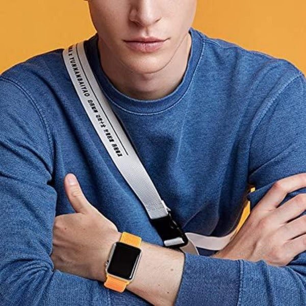 Yellow Border Nylon Strap For Apple Watch Series 7 (42mm/44mm/45mm/46mm/49mm) - The Hatke
