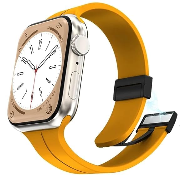 Yellow Magnetic Clasp Adjustable Strap For Apple Watch SERIES 7 (42mm/44mm/45mm/46mm/49mm) - The Hatke