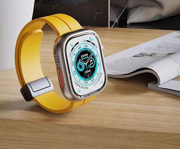 Yellow Magnetic Clasp Adjustable Strap For Apple Watch SERIES SE 2020 (42mm/44mm/45mm/46mm/49mm) - The Hatke