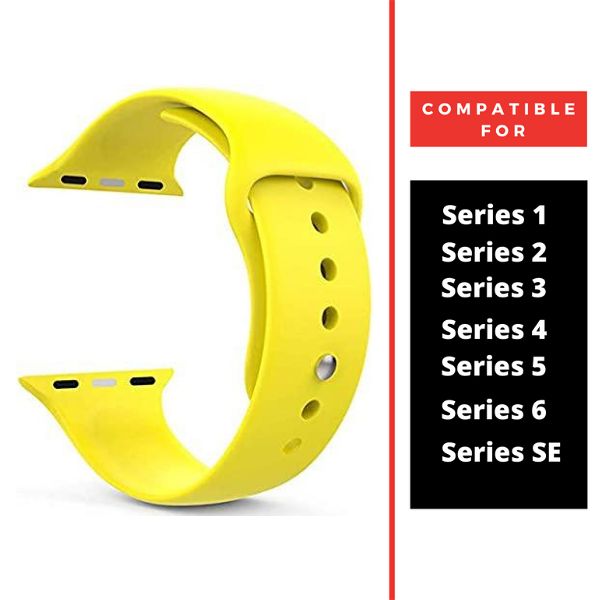 Yellow Plain Silicone Strap For Watch Series 4 (42mm/44mm/45mm/46mm/49mm) - The Hatke