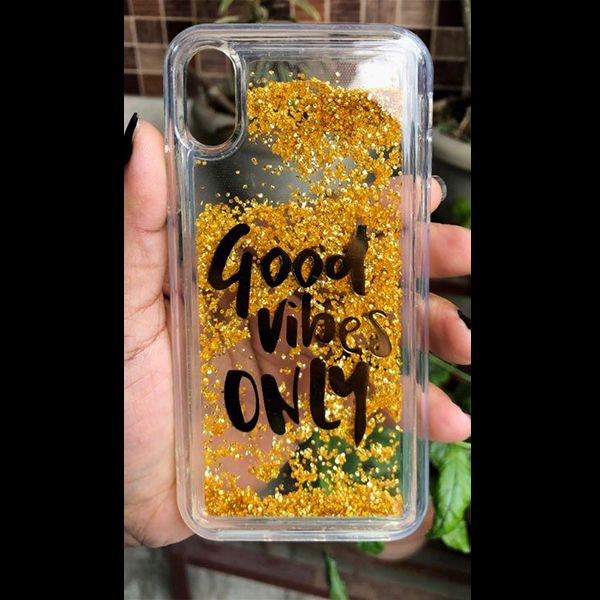 Golden Good Vibes Glitter Case For Apple iphone X/Xs