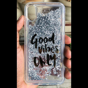 Grey Good Vibes Glitter Case For Apple iphone Xr
