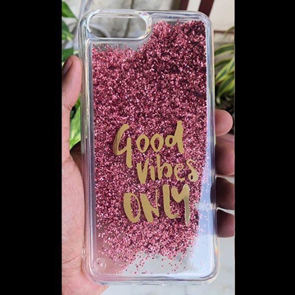 Pink Good Vibes Glitter Case For Apple iphone 7 plus