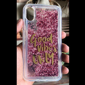 Pink Good Vibes Glitter Case For Apple iphone X/Xs