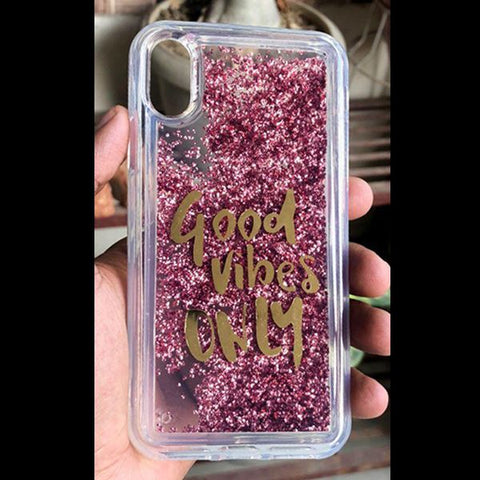 Pink Good Vibes Glitter Case For Apple iphone Xr