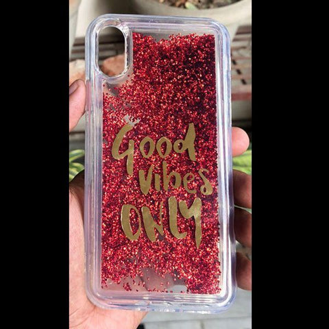 Red Good Vibes Glitter Case For Apple iphone X/Xs