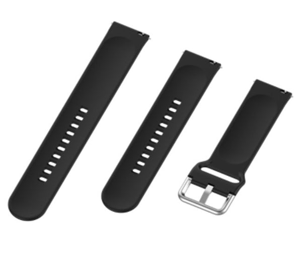 Black Plain Silicone Replacement Band Strap With Stainless steel Buckle For Smart Watch (22mm)