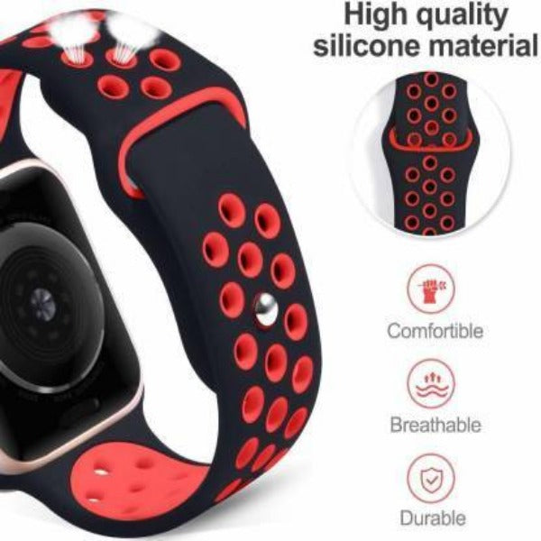 Black Red Dotted Silicone Strap For Apple Iwatch (42mm/44mm)