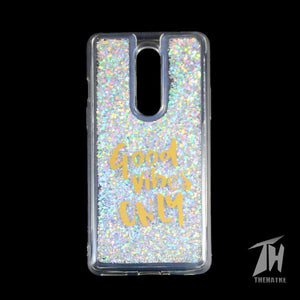 Grey Good Vibes Glitter Case For Oneplus 8