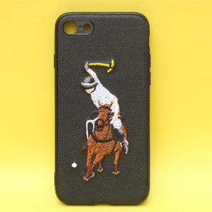 Black Leather Horse rider Ornamented for Apple iPhone 7