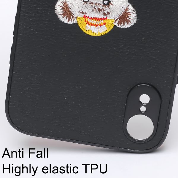 Black Leather Light Blue shirt Teddy Ornamented for Apple iPhone XR