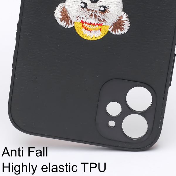 Black Leather Light Blue shirt Teddy Ornamented for Apple iPhone 11