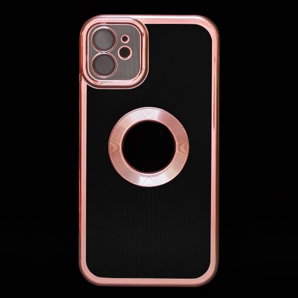 Pink 6D Chrome Logo Cut Transparent Case for Apple iphone 12