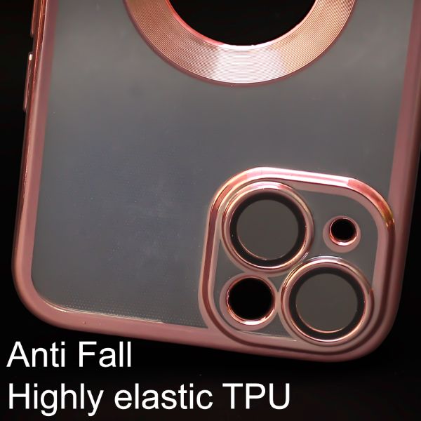 Pink 6D Chrome Logo Cut Transparent Case for Apple iphone 14 Plus