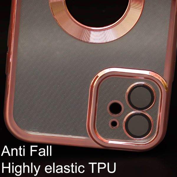 Pink 6D Chrome Logo Cut Transparent Case for Apple iphone 12