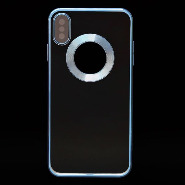 Blue 6D Chrome Logo Cut Transparent Case for Apple iphone Xs Max