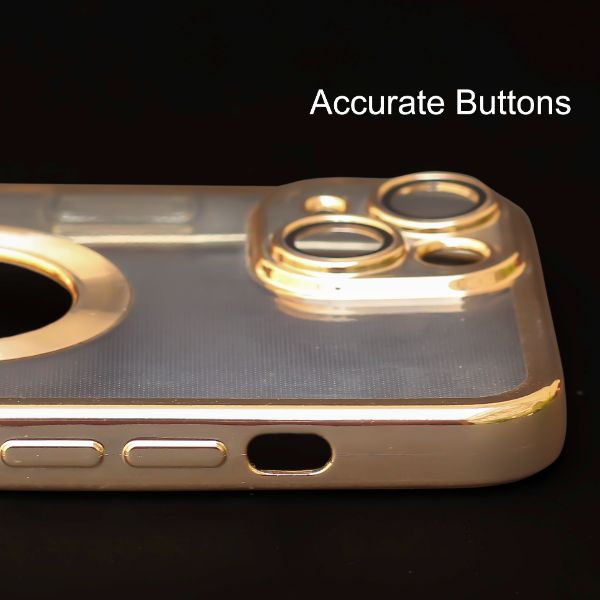 Golden 6D Chrome Logo Cut Transparent Case for Apple iphone 14