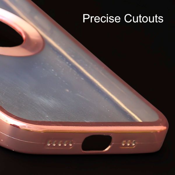 Pink 6D Chrome Logo Cut Transparent Case for Apple iphone 14 Plus