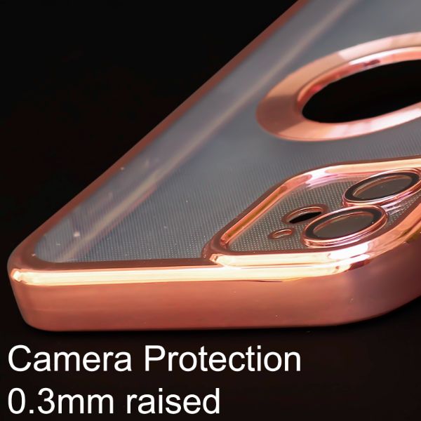 Pink 6D Chrome Logo Cut Transparent Case for Apple iphone 11