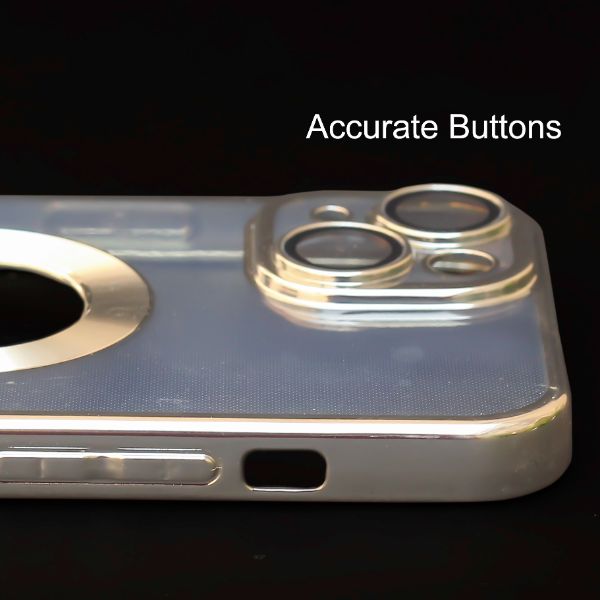 Silver 6D Chrome Logo Cut Transparent Case for Apple iphone 14 Plus