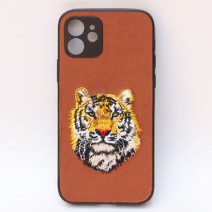 Brown Leather Yellow Lion Camera Ornamented for Apple iPhone 12
