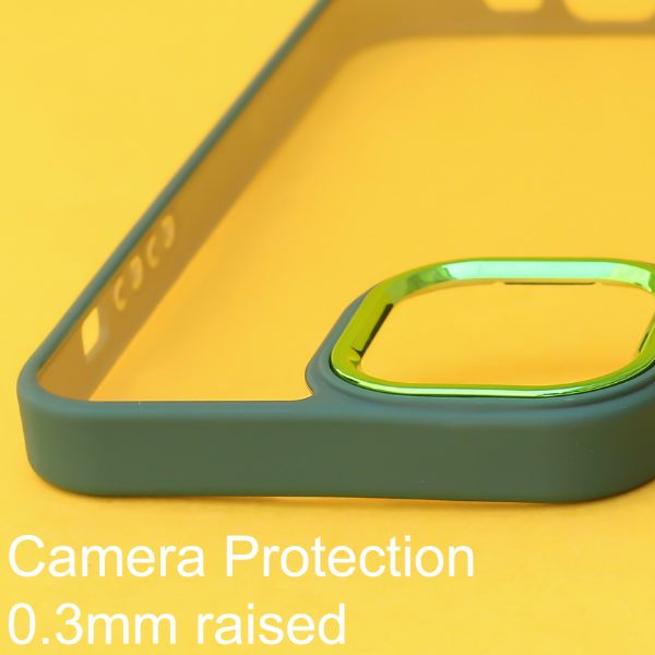 Dark Green Metal Safe Transparent Case for Apple iphone 14
