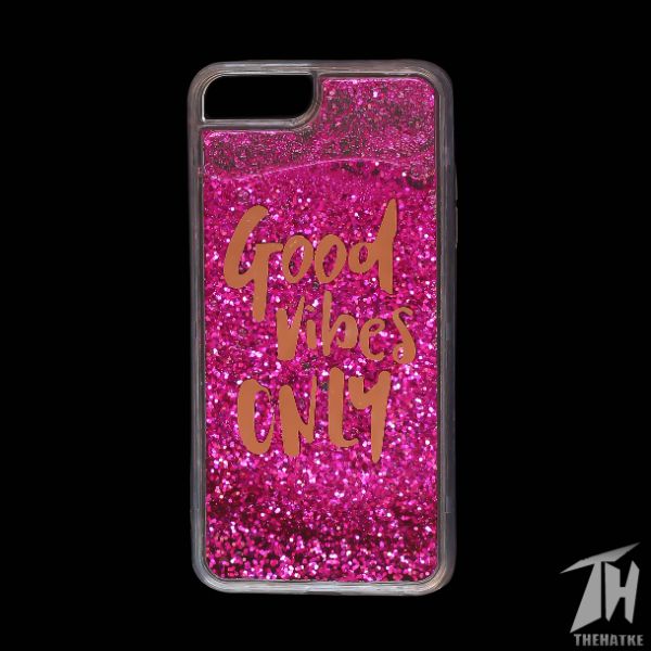 Dark Pink Good Vibes Glitter Case For Apple Iphone 8 plus