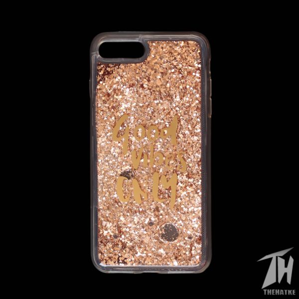 Brown Good Vibes Glitter  Silicone Case for Apple Iphone 8 plus