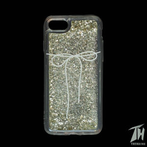 Golden White bow glitter silicone case for Apple Iphone 7
