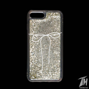 Golden White bow glitter silicone case for Apple Iphone 7 Plus