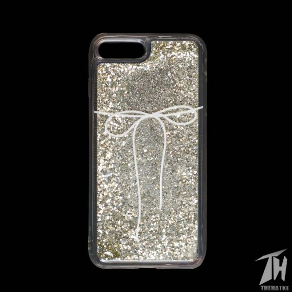 Golden White bow glitter silicone case for Apple Iphone 7 Plus