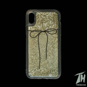 Golden Black bow glitter silicone case for Apple Iphone X/xs