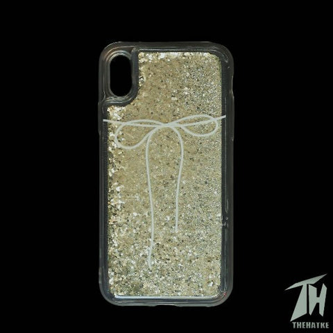 Golden White bow glitter silicone case for Apple Iphone X/xs