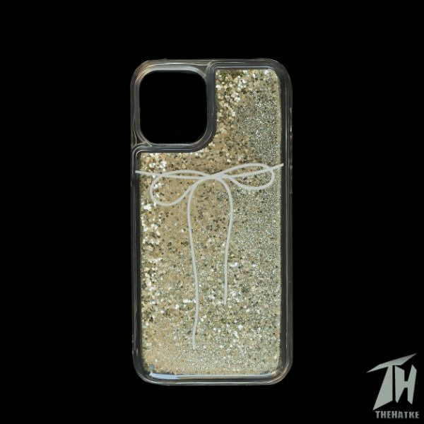 Golden White bow glitter silicone case for Apple Iphone 12