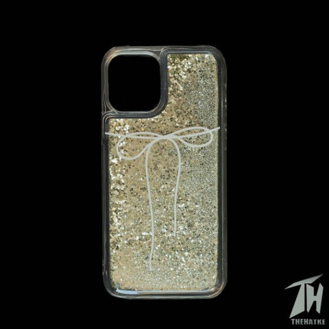 Golden White bow glitter silicone case for Apple Iphone 12