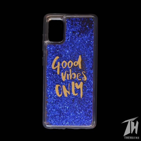 Dark Blue Good vibes water glitter silicon case for Samsung A51