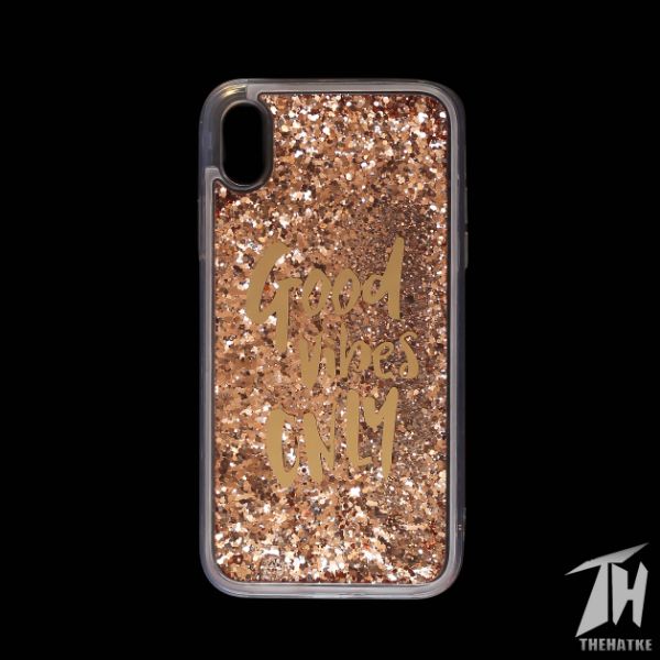 Brown Good Vibes Glitter Case For Apple iphone Xr