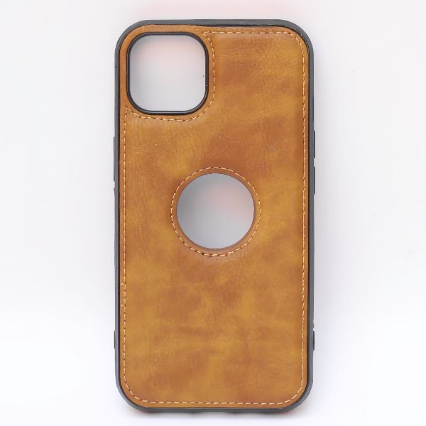 Puloka Brown Logo cut Leather silicone case for Apple iPhone 11