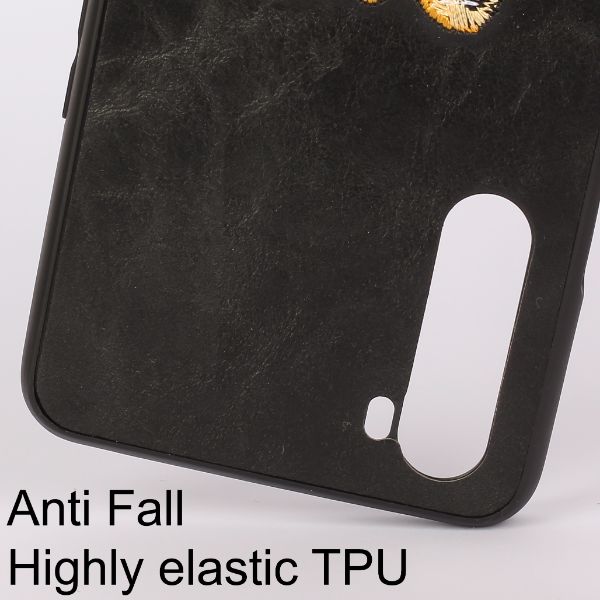 Black Leather Yellow Lion Ornamented for Oneplus Nord