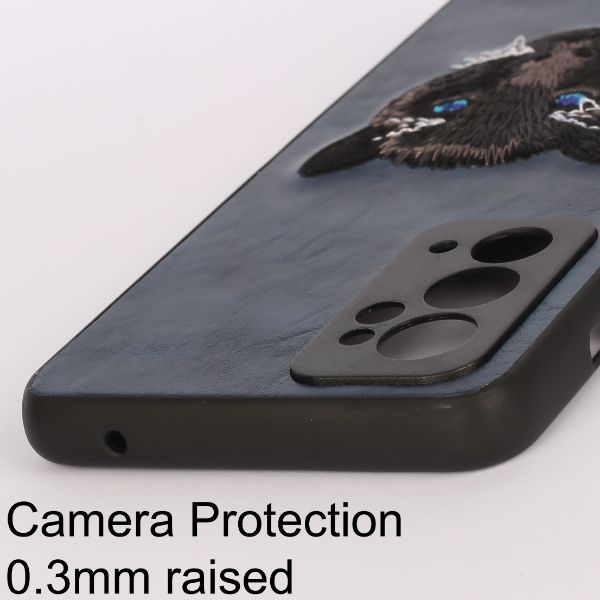 Dark Blue Leather Black Panther Camera Ornamented for Oneplus 9RT