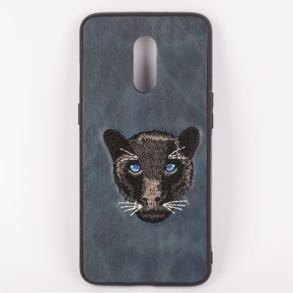 Dark Blue Leather Black Panther Ornamented for Oneplus 7