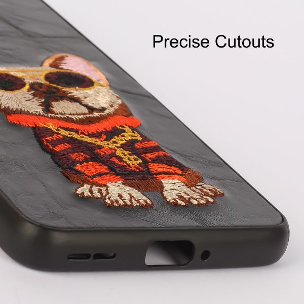 Black Leather Bulldog Ornamented for Oneplus Nord