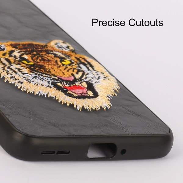 Black Leather Yellow Lion Ornamented for Oneplus Nord
