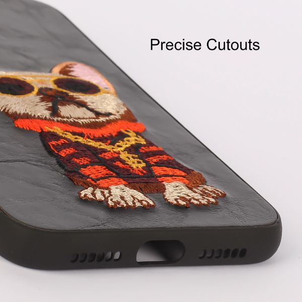 Black Leather Bulldog Ornamented for Apple Iphone 14