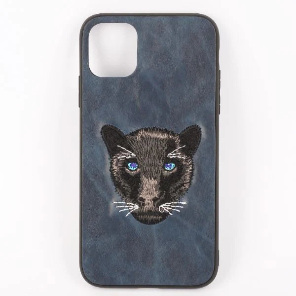 Dark Blue Leather Black Panther Ornamented for Apple Iphone 12 Mini