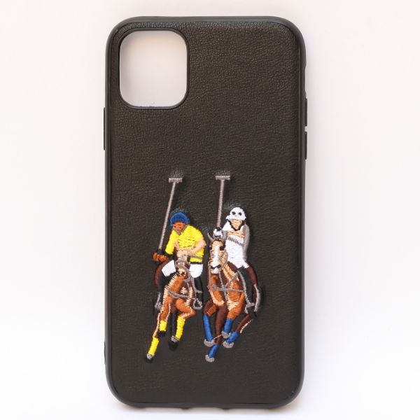 Black Leather Dual Horse rider Ornamented for Apple iPhone 12
