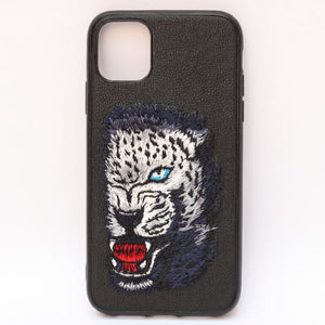 Black Leather Blue Lion Ornamented for Apple iPhone 13 pro